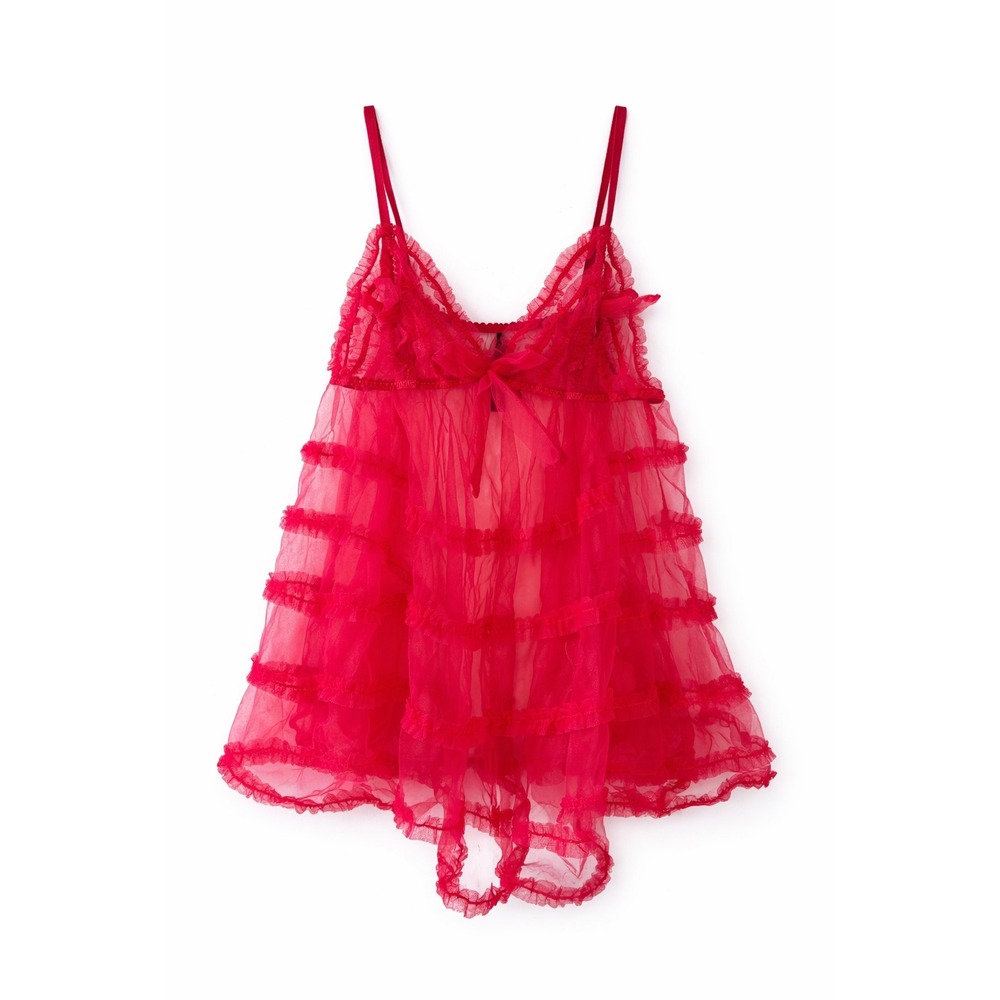 Victoria's Secret Sheer Hot Pink Ruffle‎ Babydoll S Coquette Y2K